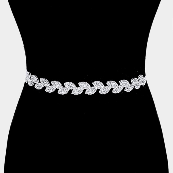 Accessories - rhinestone leaf sash ribbon bridal wedding belt / Headband